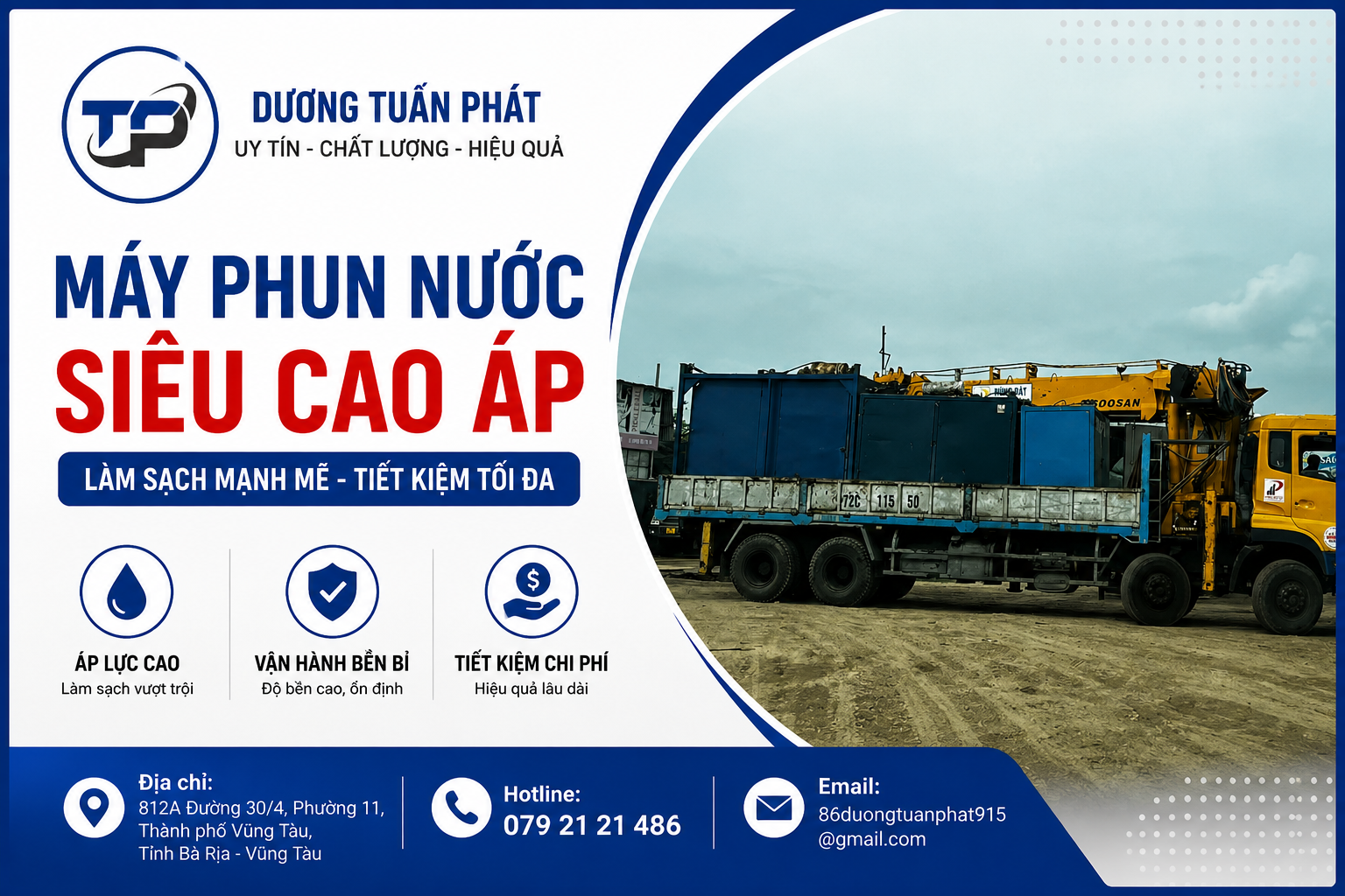 Thiết bị máy phun nước siêu cao áp đang vận hành thực tế